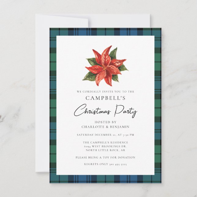 Rustic Plaid Watercolor Campbell Tartan Christmas Invitation (Front)