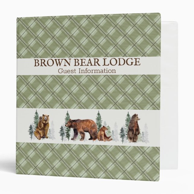 Rustic Plaid Woodland Bear Cabin Guest Information Binder (Front/Inside)