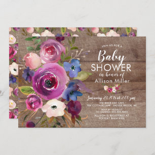 Rustic Plum Blue Floral BABY Shower Invitations