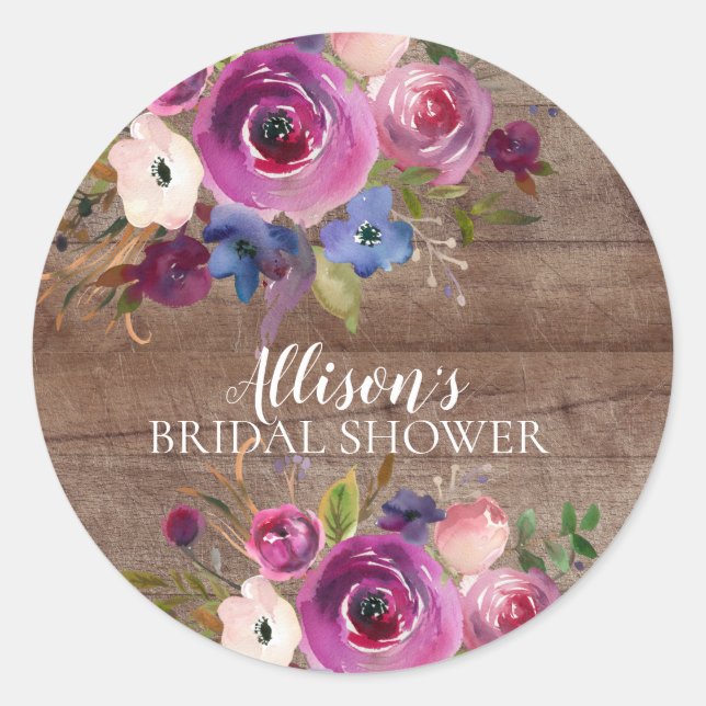 Rustic Plum Blue Floral Bridal Shower Seal (Front)