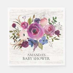 Rustic Plum Blue Floral Shower Paper Napkins