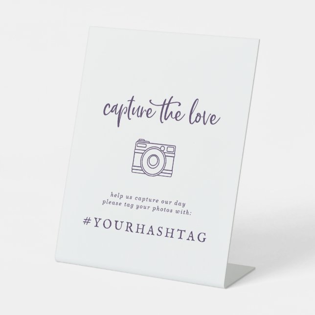 Rustic Plum Capture The Love Wedding Hashtag Sign (Front)