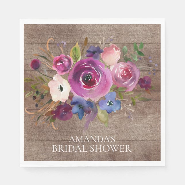 Rustic Plum  Floral Bridal Shower Paper Napkins (Front)