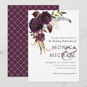 Rustic Plum   Purple Floral corner Chic Wedding Invitation