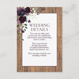 Rustic Plum Purple Floral Wood Details Enclosure Card