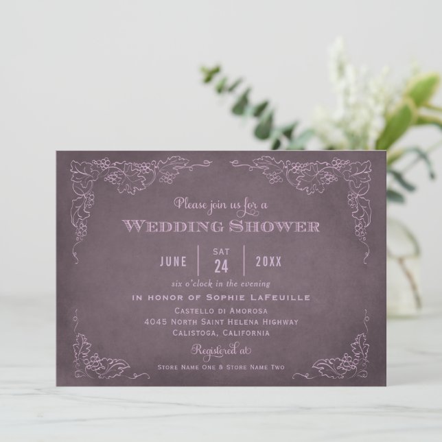 Rustic Plum Purple Vineyard Wedding Shower Invitation (Standing Front)
