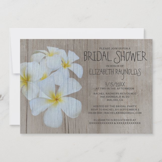 Rustic Plumeria Bridal Shower Invitations (Front)