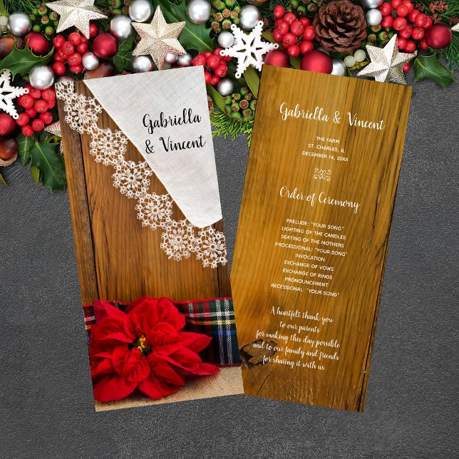 Rustic Poinsettia and Plaid Winter Wedding Program (Creator Uploaded)