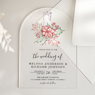 Rustic Poinsettia Christmas Candle Wedding Acrylic Invitations