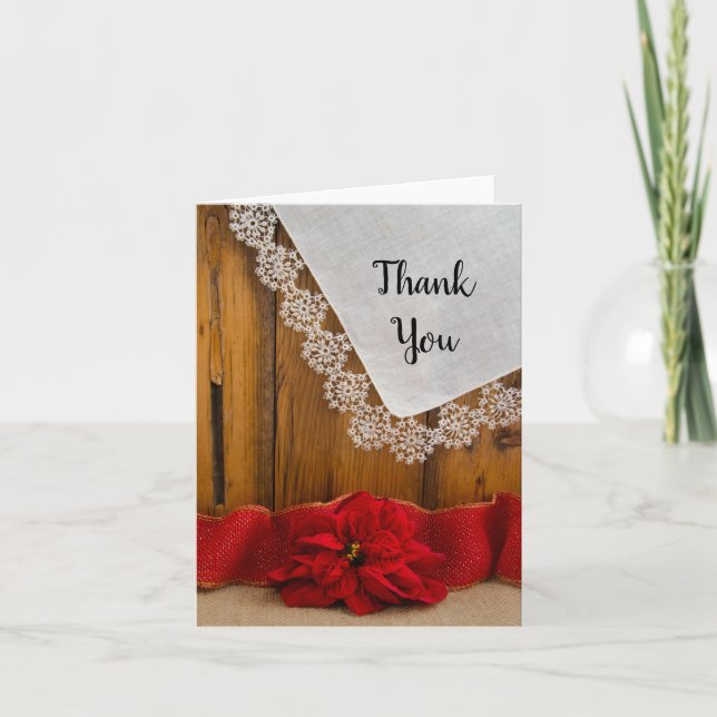 Rustic Poinsettia Country Winter Wedding Thank You (Front)