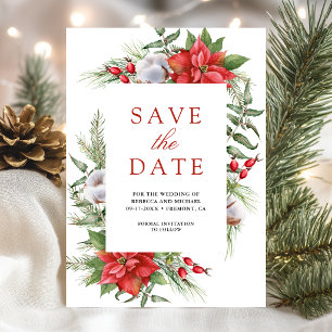 Rustic Poinsettia Floral Christmas Wedding Photo Save The Date