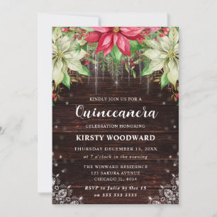 Rustic Poinsettia Floral Quinceanera Invitation