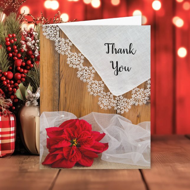 Rustic Poinsettia Lace Winter Wedding Thank You (Creator Uploaded)