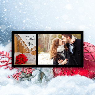 Rustic Poinsettia Lace Winter Wedding Thank You Card