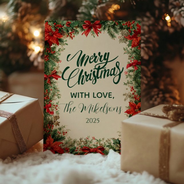 Rustic Poinsettia Pine Christmas Party  Holiday Card (Creator Uploaded)