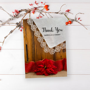 Rustic Poinsettia Winter Barn Wedding Thank You Card
