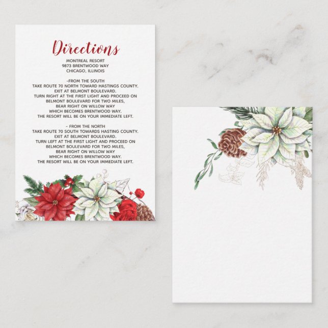 Rustic Poinsettia Winter Foliage Pine cone Details Enclosure Card (Front/Back)