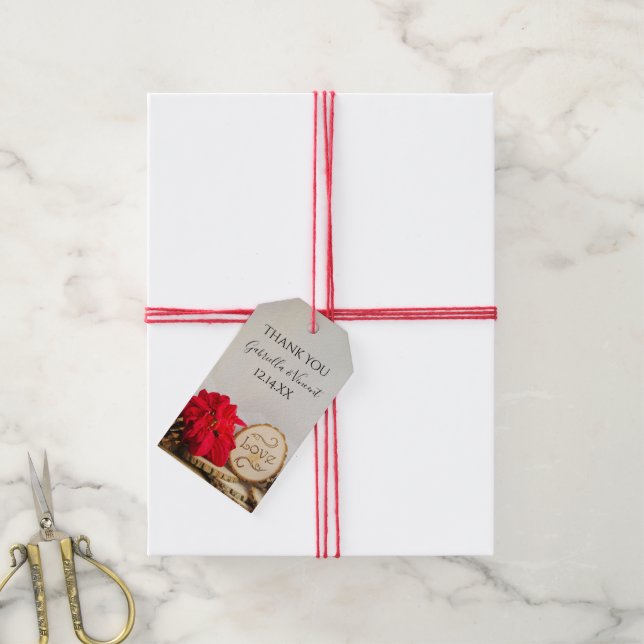 Rustic Poinsettia Winter Wedding Favour Tags (With Twine)