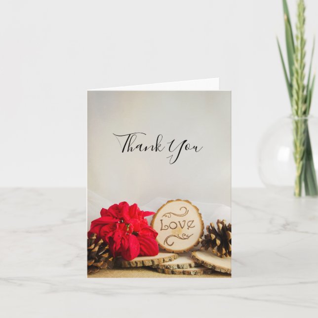Rustic Poinsettia Woodland Wedding Thank You (Front)