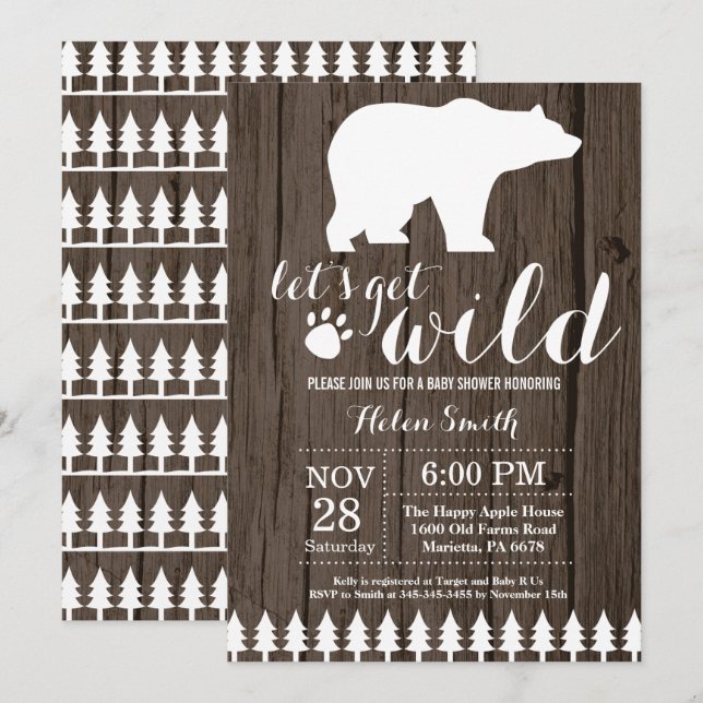 Rustic Polar Bear Baby Shower Invitation (Front/Back)
