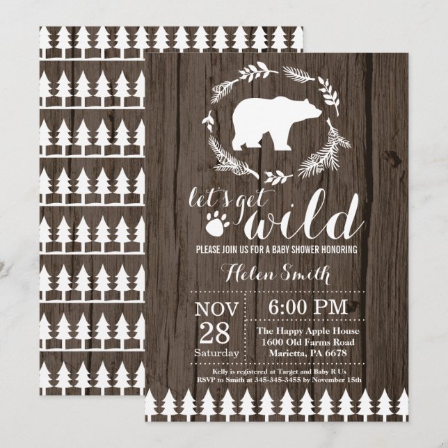 Rustic Polar Bear Baby Shower Invitation (Front/Back)