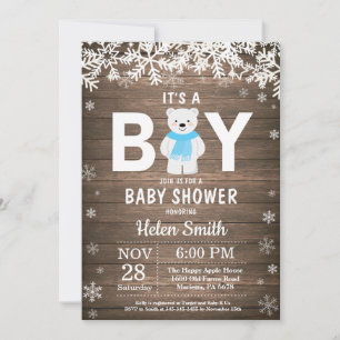 Rustic Polar Bear Winter Boy Baby Shower Invitation
