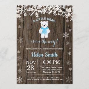 Rustic Polar Bear Winter Boy Baby Shower Invitation