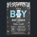 Rustic Polar Bear Winter Boy Baby Shower Invitation<br><div class="desc">Rustic Polar Bear Winter Boy Baby Shower Invitation. White Snowflake. Baby its cold outside Baby Shower invitation. Boy Baby Shower Invitation. Winter Holiday Baby Shower Invite. Chalkboard Background. Black and White. For further customization,  please click the "Customize it" button and use our design tool to modify this template.</div>