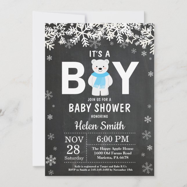Rustic Polar Bear Winter Boy Baby Shower Invitation (Front)