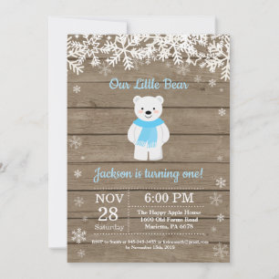Rustic Polar Bear Winter Boy Birthday Invitation
