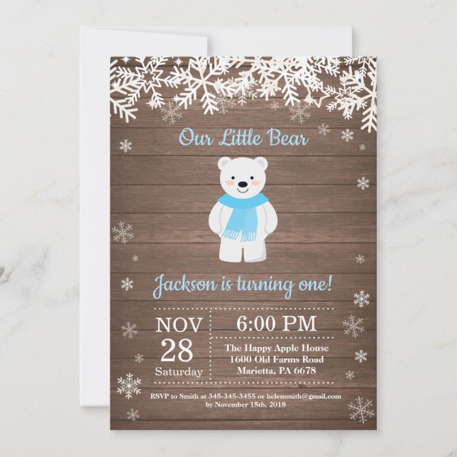 Rustic Polar Bear Winter Boy Birthday Invitation (Front)