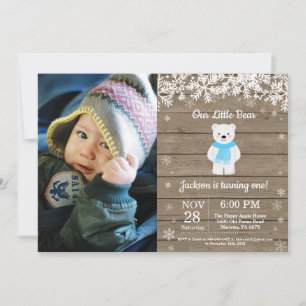 Rustic Polar Bear Winter Boy Birthday Photo Invitation