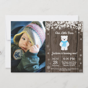 Rustic Polar Bear Winter Boy Birthday Photo Invitation