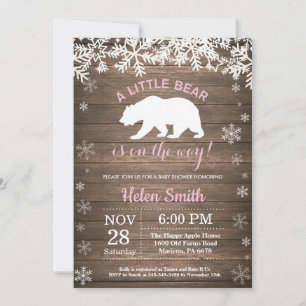 Rustic Polar Bear Winter Girl Baby Shower Invitation