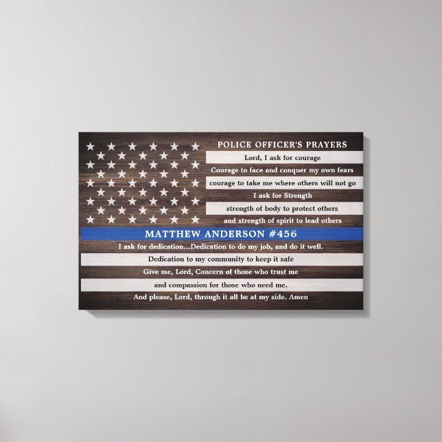 Rustic Police Officers Prayer Gift Thin Blue Line Canvas Print (Front)