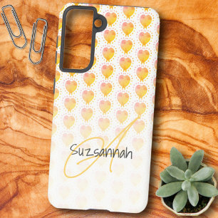 Rustic Polka Dot Golden Sand Yellow Heart Pattern  Samsung Galaxy Case