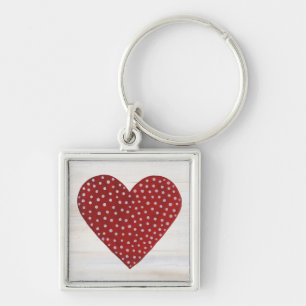 Rustic Polka Dot Valentine Heart Keychain