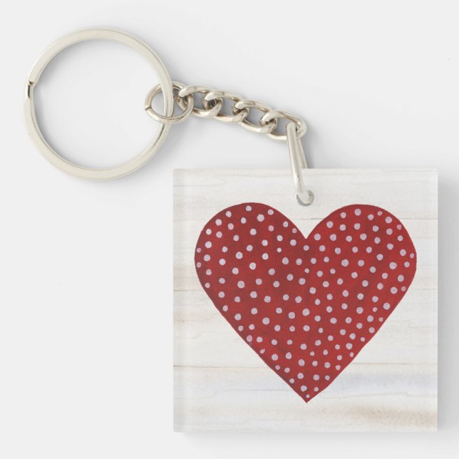 Rustic Polka Dot Valentine Heart Keychain (Front)