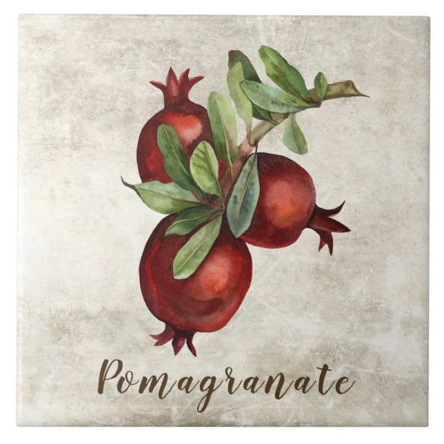 Rustic Pomagranate Faux Ceramic Tile (Front)