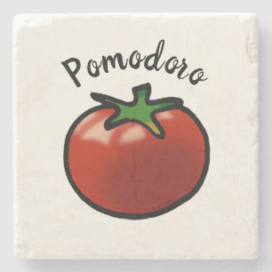 Rustic Pomodoro Italian Tomato Graphic Stone Coaster