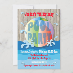 Rustic Pool Party Invitation with Beach Ball