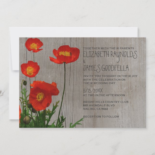 Rustic Poppies Wedding Invitations (Front)