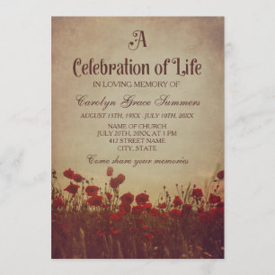 Rustic Poppy Field Celebration of Life Invitation