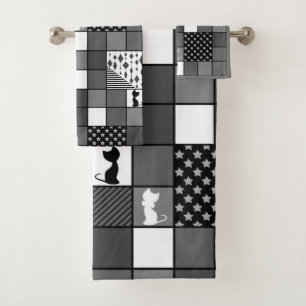 Rustic, Popular, Black and white, Patchwork, Simpl Bath Towel Set