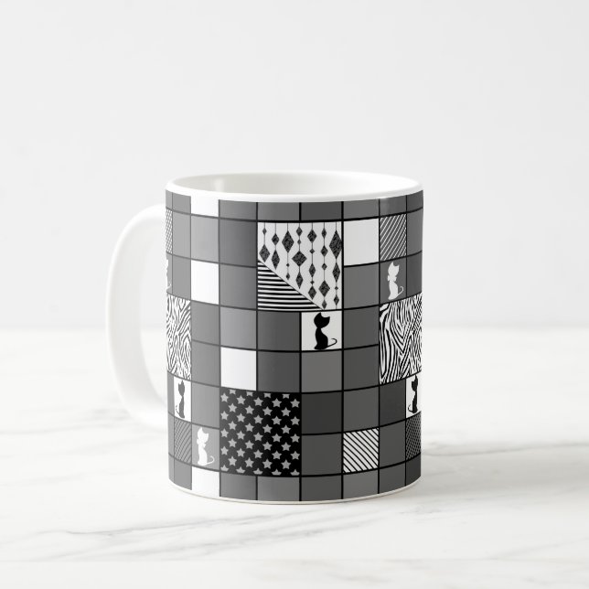 Rustic, Popular, Black and white, Patchwork, Simpl Coffee Mug (Front Left)