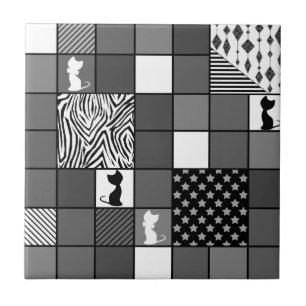 Rustic, Popular, Black and white, Patchwork, Simpl Tile