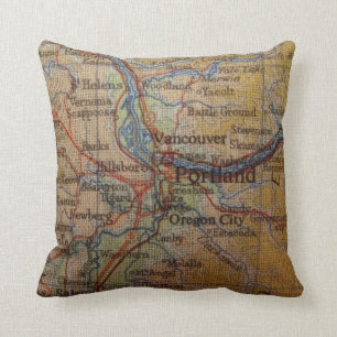 Rustic Portland Oregon Map Throw Pillow