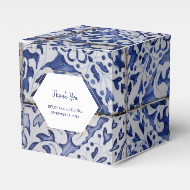 Rustic Portuguese Tiles Wedding  Favor Box (Front Side)