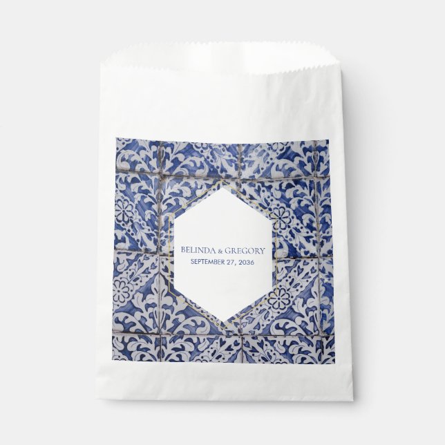 Rustic Portuguese Tiles Wedding  Favour Bag (Front)