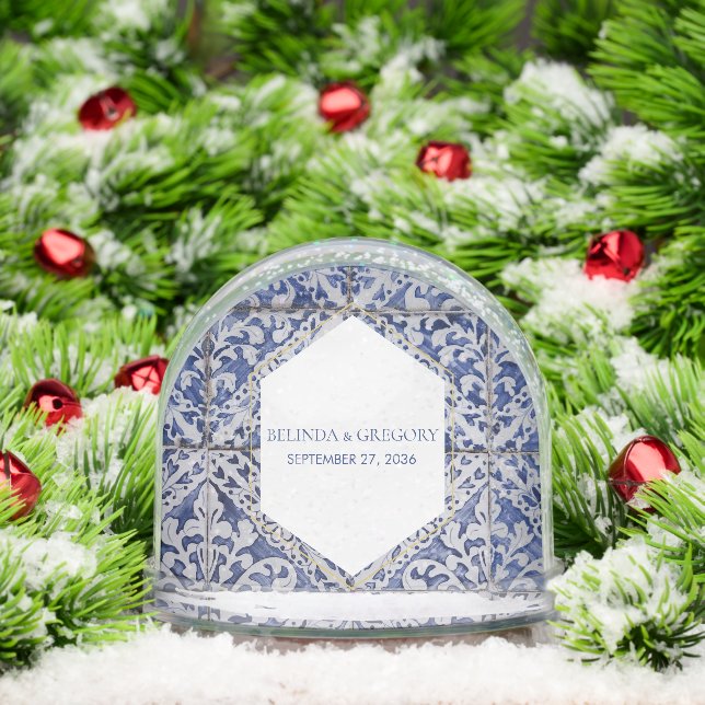 Rustic Portuguese Tiles Wedding Snowglobe (Christmas)